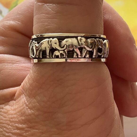 STERLING SILVER 925 UNISEX EMBOSSED ELEPHANT SPINNER RING SIZE US 10.5 - Picture 4 of 8
